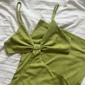 Green Ribbed Cut Out Mini Dress